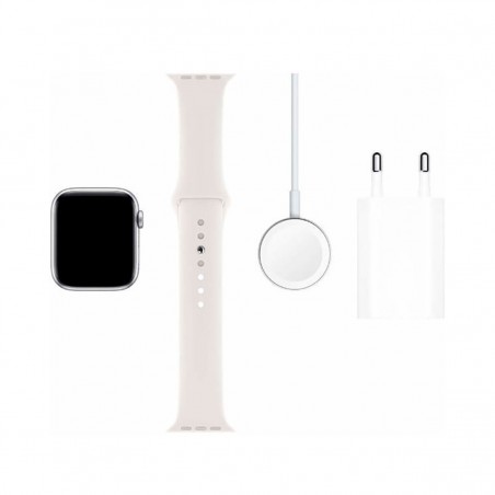 Apple Watch Series 5 GPS, Caja 44mm Aluminio Plata y correa deportiva blanca MWVD2TY/A