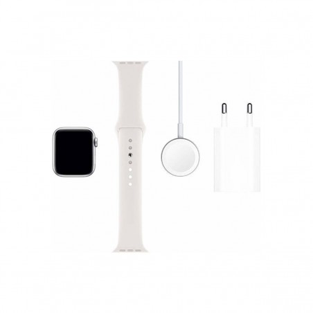 Apple Watch Series 5 GPS + Celular, Caja 40mm Aluminio Plata y correa deportiva Blanca MWX12TY/A