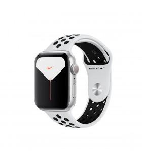 Apple Watch Series 5 Nike GPS, Caja 44mm Aluminio Plata y correa deportiva platino puro/negro MX3V2TY/A