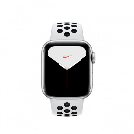 Apple Watch Series 5 Nike GPS, Caja 44mm Aluminio Plata y correa deportiva platino puro/negro MX3V2TY/A