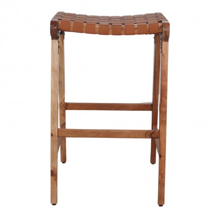 TABURETE ALTO DE MADERA Y PIEL GOTZO