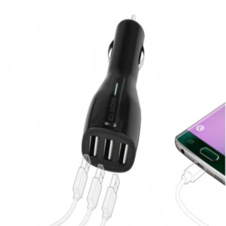 Cargador de coche SBS con 3 puertos USB 4.100 mAh Negro