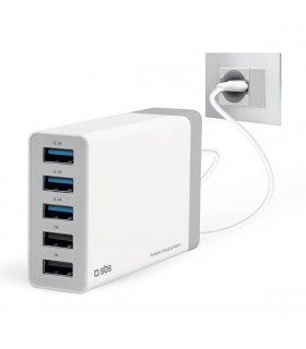 Estación de carga SBS de 7.000mAh con 5 salidas USB blanco