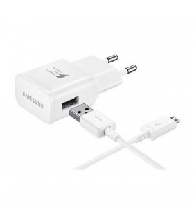 Cargador de red original Samsung Carga Rápida Micro-USB (EP-TA20EWE + cable DCU4AWE 2A) con blister Blanco