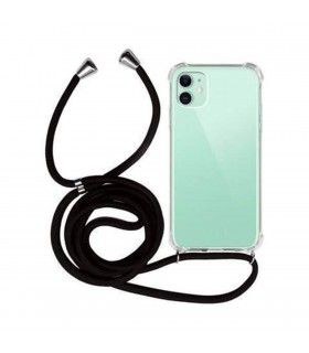 Funda Móvil Colgante con Cuerda para iPhone 12 / 12 Pro Silicona Transparente con Cuerda Negra