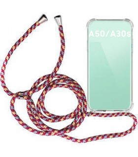 Funda Móvil Colgante para Samsung Galaxy A50 / A30s Cuerda Rojo Burdeos y Azul