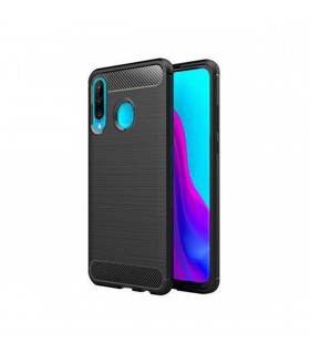 Funda silicona Huawei P30 Lite Inserciones simil a fibra de carbono negro