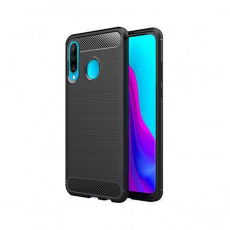 Funda silicona Huawei P30 Lite Inserciones simil a fibra de carbono negro
