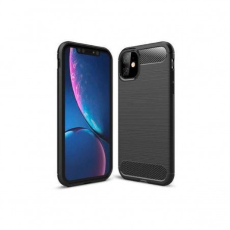 Funda silicona negra iPhone 11 inserciones simil a fibra de carbono
