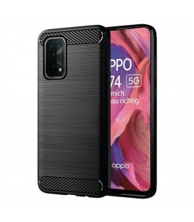Funda silicona Oppo A54 5G / Oppo A74 5G, alta protección e inserciones símil a fibra de carbono negro