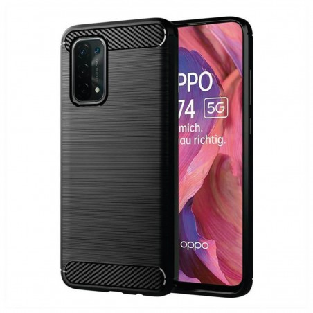 Funda silicona Oppo A54 5G / Oppo A74 5G, alta protección e inserciones símil a fibra de carbono negro