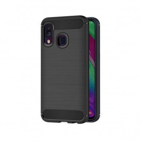 Funda silicona Samsung Galaxy A40 Inserciones simil a fibra de carbono negro