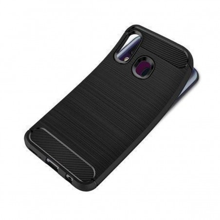 Funda silicona Samsung Galaxy A40 Inserciones simil a fibra de carbono negro