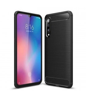 Funda Silicona Xiaomi Mi 9 FSAPXM9 fibra carbono Negra